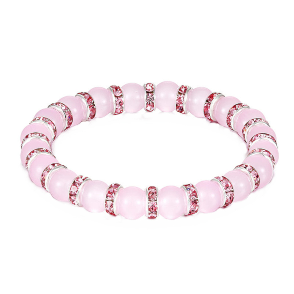 White Pink Polished Crystal Stone Bracelet J144 PB